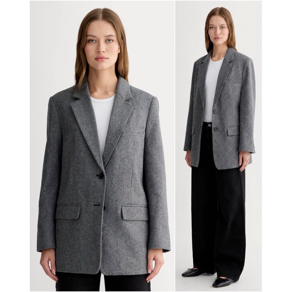Everlane The Oversized Wool Blazer Gray Herringbone Women's Size 8